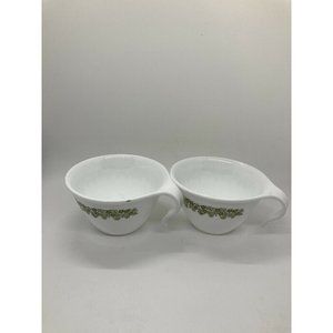 Set 2 Vintage Corelle Corning Ware Crazy Daisy Olive Green Spring Flower Tea Cup